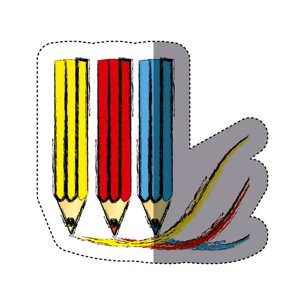 Renk etiket siluet bulanık renkli kalemler ile — Stok Vektör