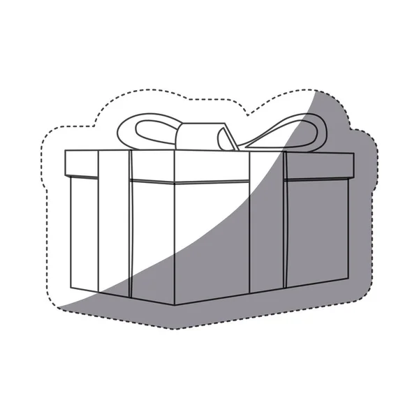 Grijswaarden contour sticker met rechthoekige geschenkdoos — Stockvector