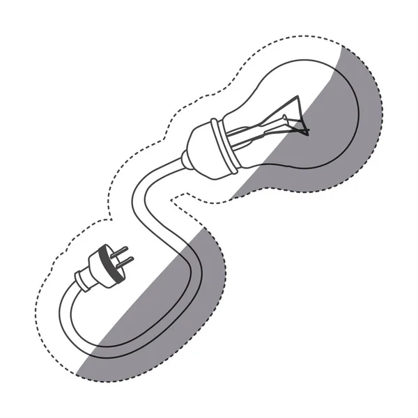 Autocollant contour en niveaux de gris avec ampoule lumineuse avec fiche — Image vectorielle