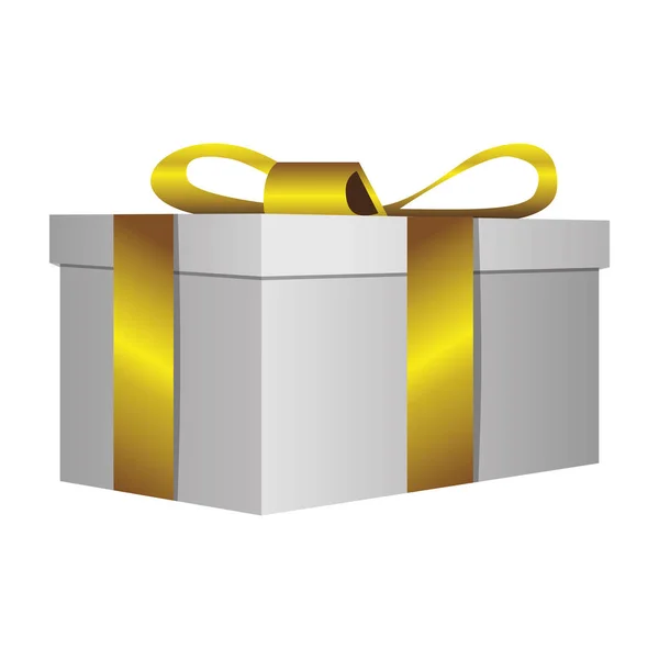 White gift short boxes with gold ribbon icon — Stock Vector