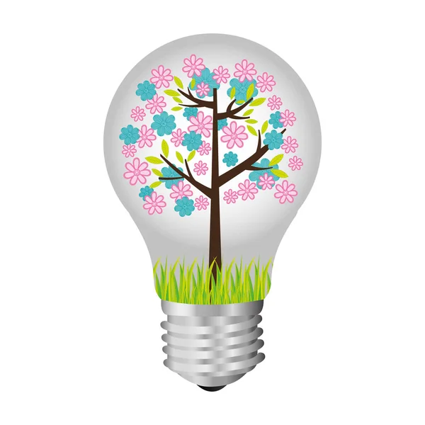 Bulb with tree inside icon — Stock Vector