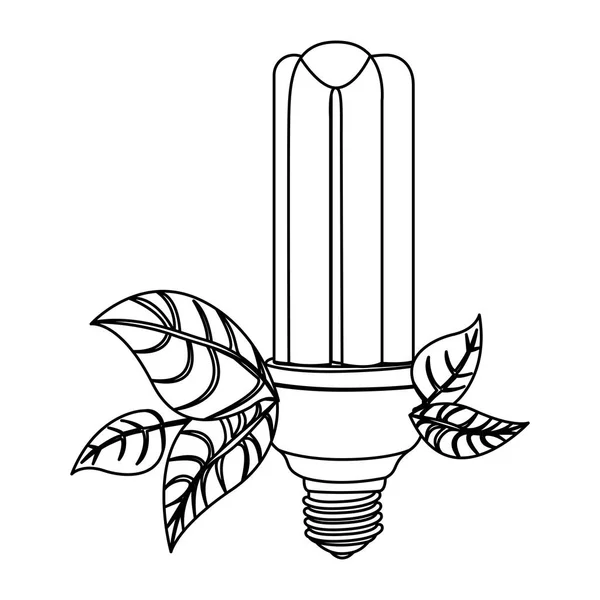 Energiebesparende lampen met bladeren pictogram — Stockvector
