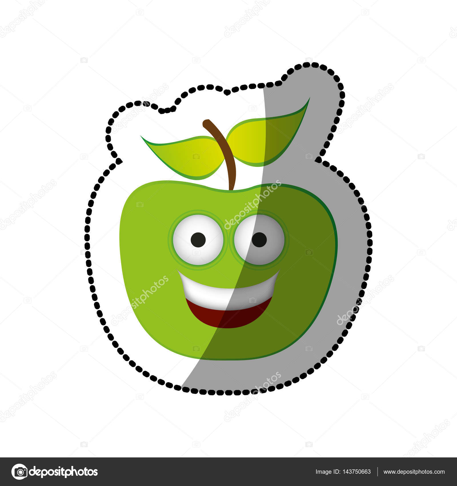 Icona del apple frutta felice colorato verde kawaii disegno di illustrazione vettoriale — Vettoriali di grgroupstock