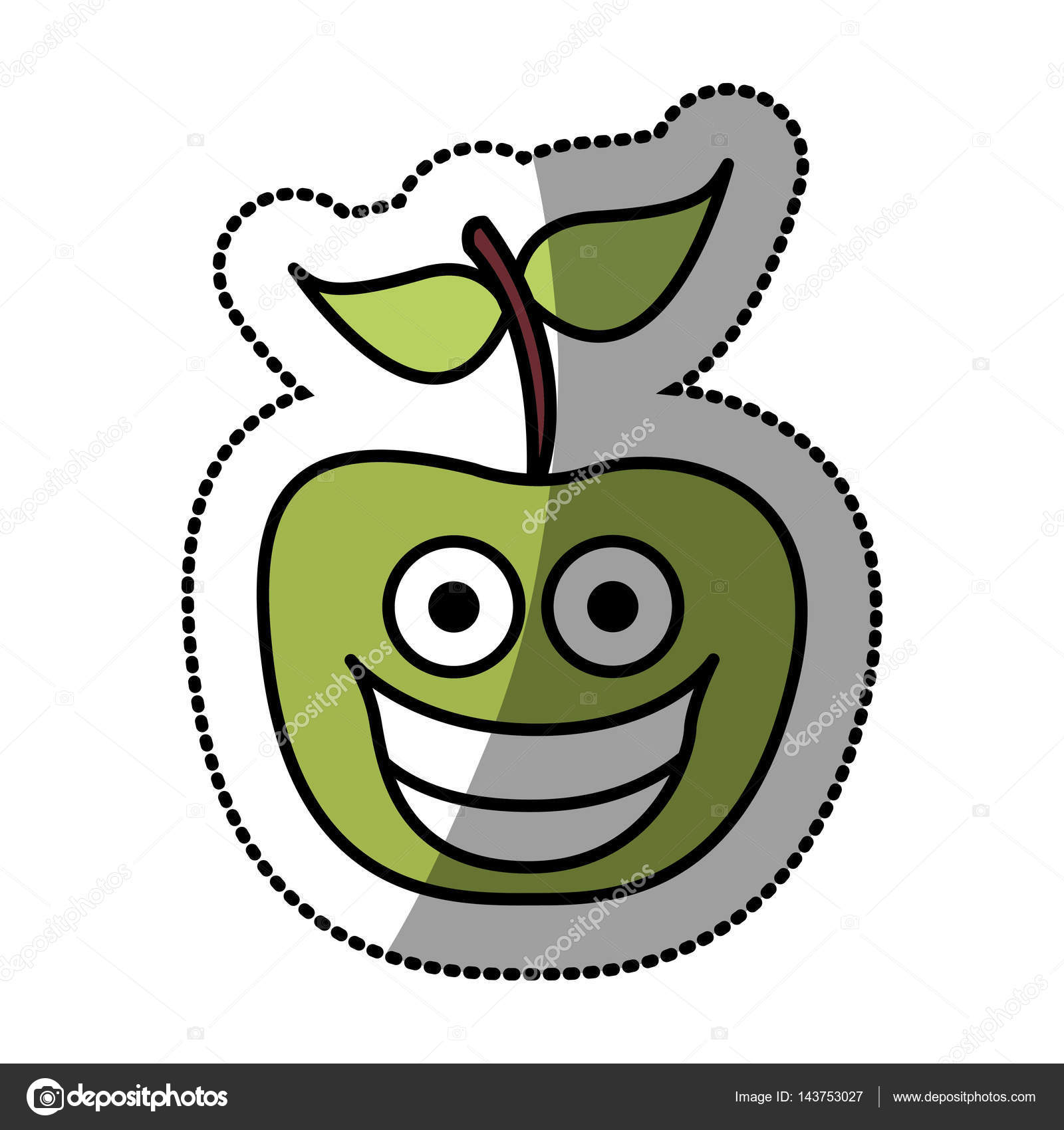 Icona del apple frutta felice colorato verde kawaii disegno di illustrazione vettoriale — Vettoriali di grgroupstock