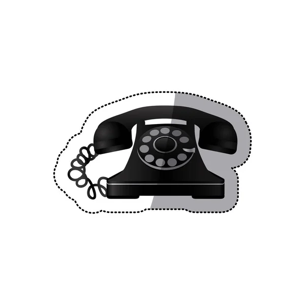 Nálepka černobílá silueta starožitný telefon s ušní — Stockový vektor