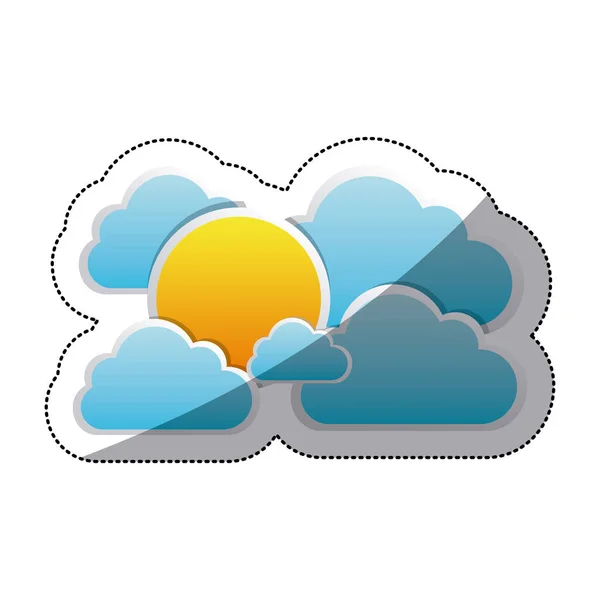 Sticker cloudscape con forma de cúmulo y sol — Archivo Imágenes Vectoriales