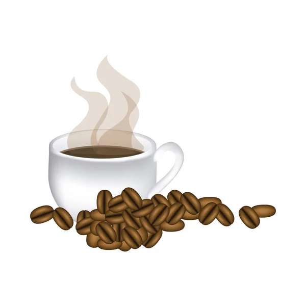 커피와 원두 커피의 뜨거운 컵 이미지 컬러 — 스톡 벡터