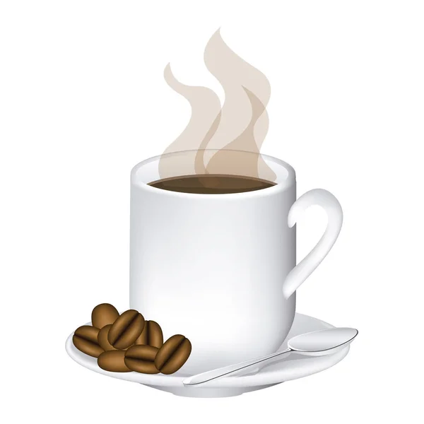 요리와 커피 콩에 커피의 뜨거운 얼굴 이미지 색상 — 스톡 벡터