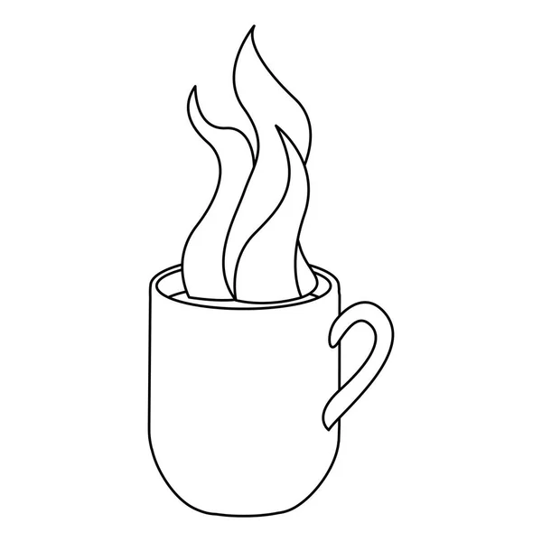 Монохромный контур с горячей кружкой кофе вблизи — стоковый вектор