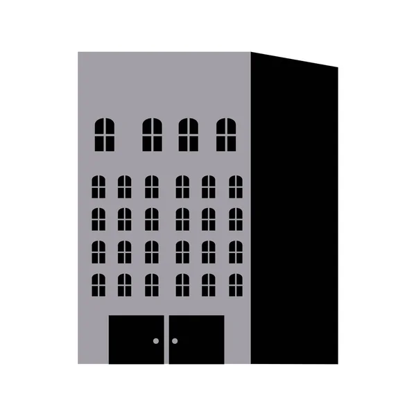 アパートやオフィスの建物とシルエット モノクロ — ストックベクタ