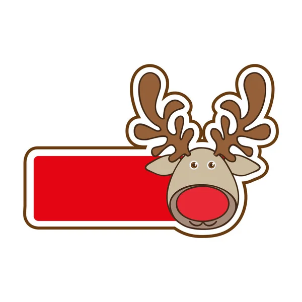 Sticker with banner with face reindeer christmas animal — Stock Vector