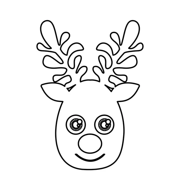 Silhouette simpatico viso renna animale — Vettoriale Stock
