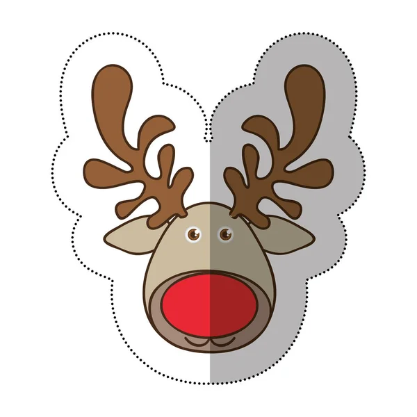 Sticker colorful cartoon funny face reindeer animal — Stock Vector