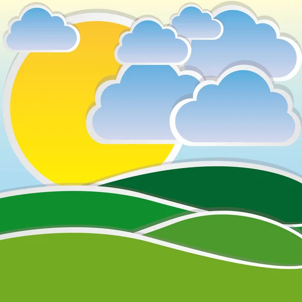 Kleur zon met cloud en Berg pictogram — Stockvector
