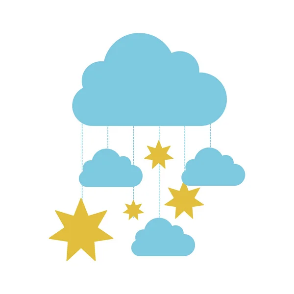 Blue clouds with gold stars icon — Stock Vector