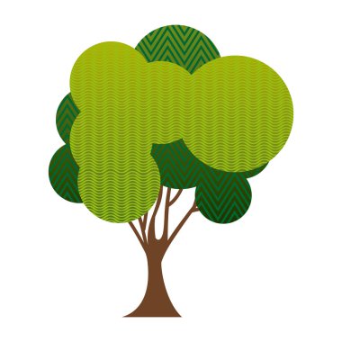 büyük yapraklı ağaç zigzag ve dalga çizgiler içinde renkli siluet