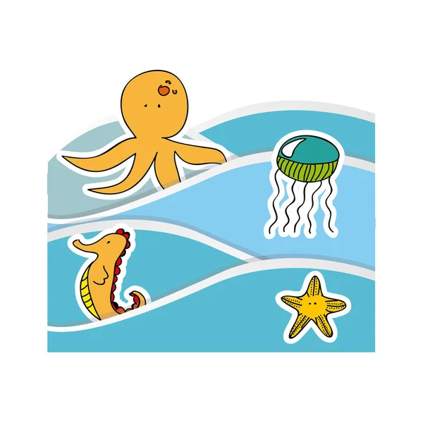 Aquatic animals in the sea icon — Stock Vector