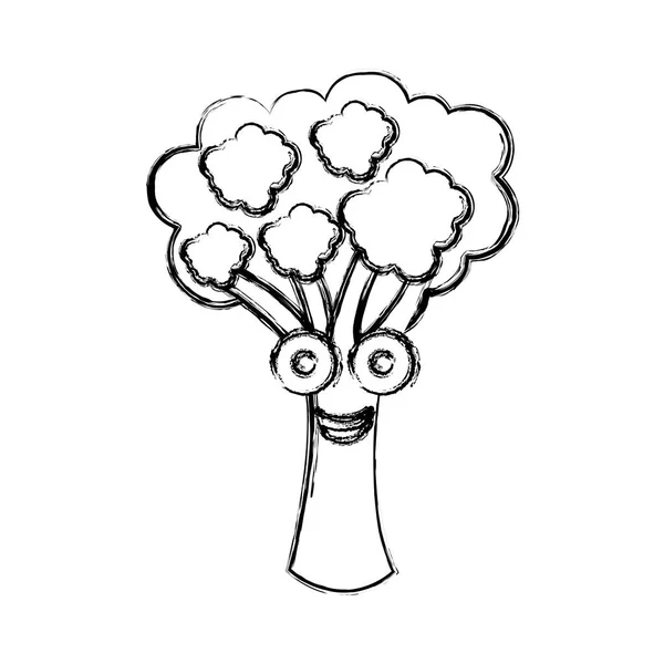 Siluet kawaii mutlu brokoli simgesi — Stok Vektör