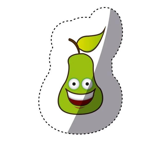 Verde kawaii fruta pera feliz icono — Vector de stock