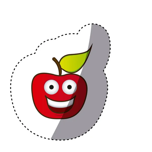 Colorido vermelho kawaii fruta maçã ícone feliz — Vetor de Stock