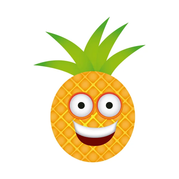 Farbe Kawaii Frucht Ananas glücklich Symbol — Stockvektor