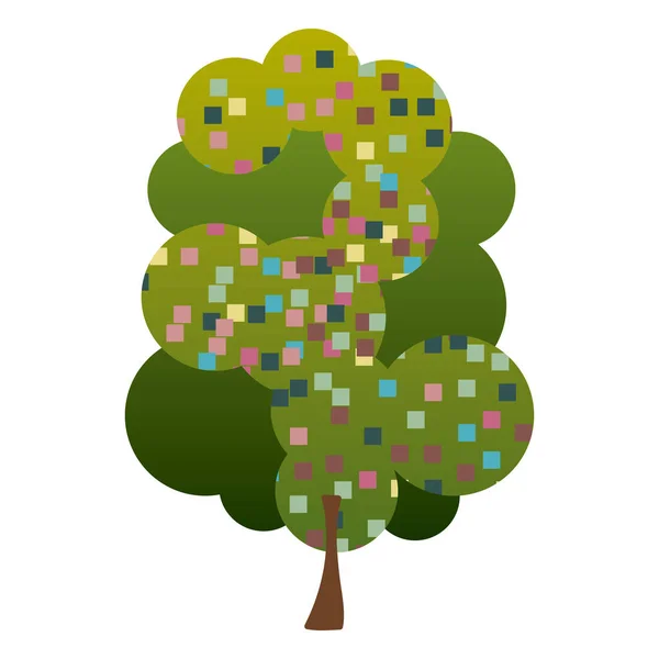 Silueta colorida árbol frondoso con píxeles cuadrados — Vector de stock