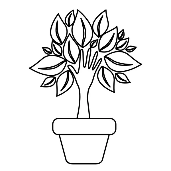 Figura árbol con hojas dentro maceta — Vector de stock