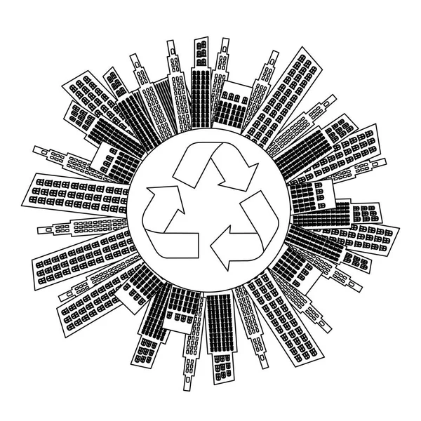 Figur stad med ikonen för bygga och hjälp miljön — Stock vektor