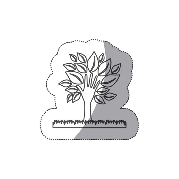 Árbol de silueta con hojas e icono de hierba — Vector de stock