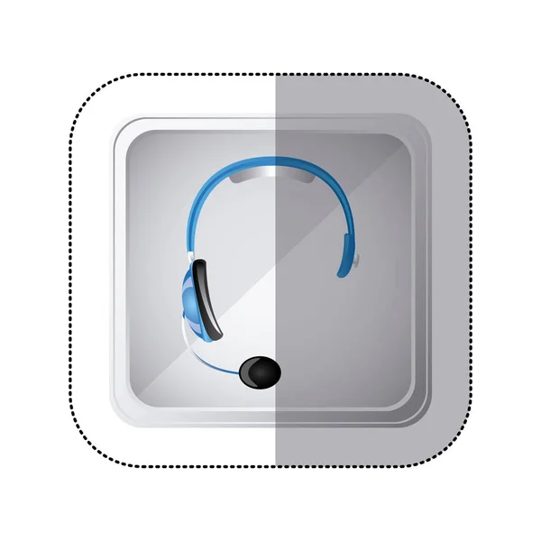 Autocollant bouton carré argent avec écouteurs bleus — Image vectorielle