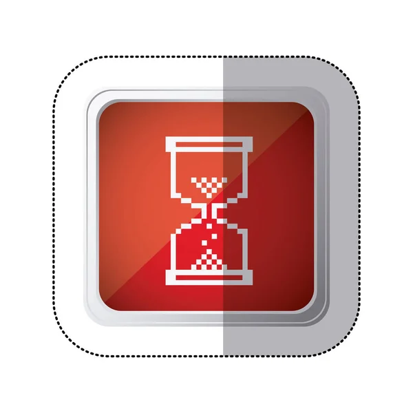 Наклейка красная квадратная кнопка с пикселизированным силуэтом Песочные часы ПК — стоковый вектор