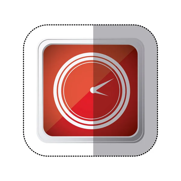 Etiqueta engomada botón cuadrado rojo con dispositivo de tiempo de reloj de silueta — Archivo Imágenes Vectoriales