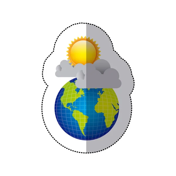 ステッカー カラフルな地球世界雲雨と太陽 — ストックベクタ