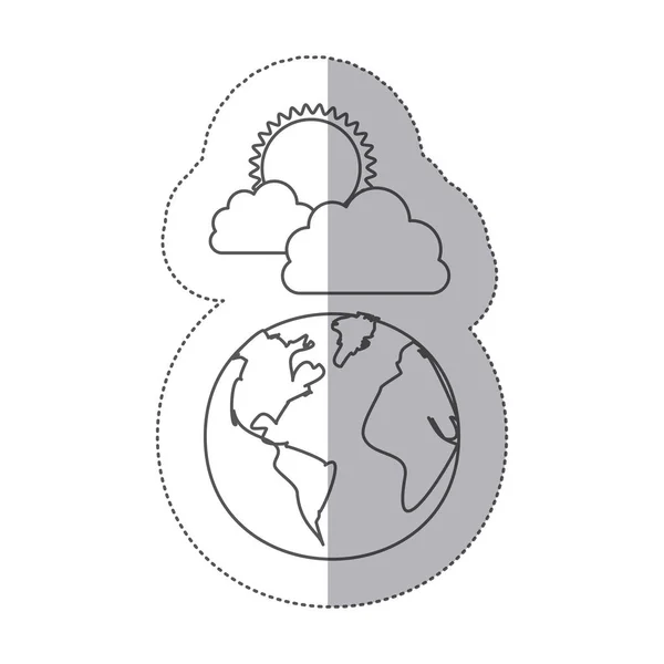 Etiket siluet dünya dünya bulut ile yağmur ve güneş — Stok Vektör