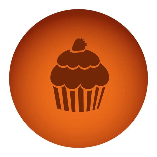Orange färg cirkulär ram med silhouette cupcake — Stock vektor
