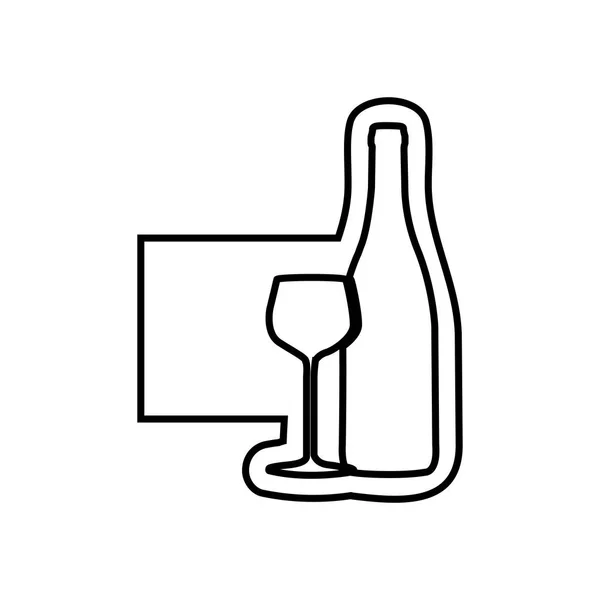Μονόχρωμη περίγραμμα έμβλημα με μπουκάλι και ποτήρι κρασί — Διανυσματικό Αρχείο