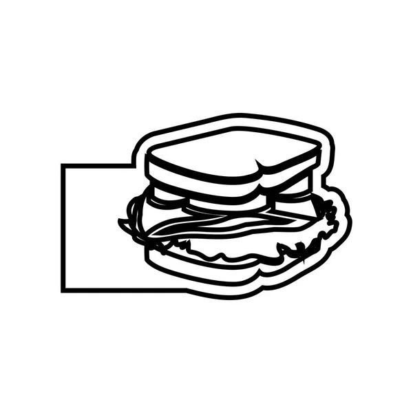 サンドイッチのアイコンがモノクロの輪郭エンブレム — ストックベクタ