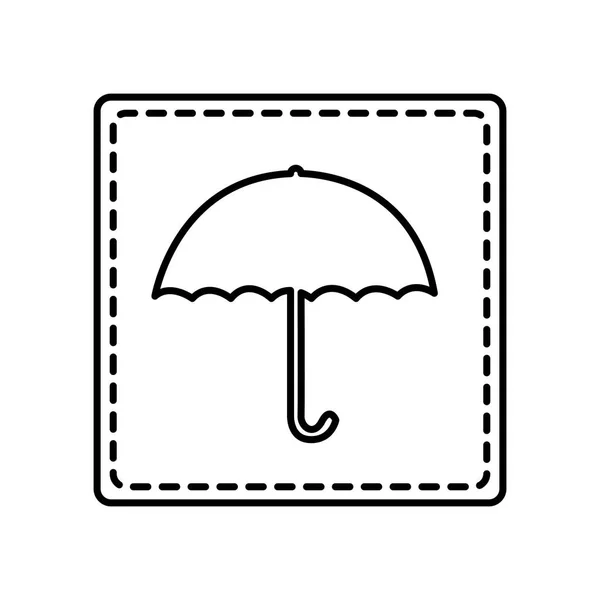 Contorno monocromático quadrado e linha pontilhada com ícone de guarda-chuva — Vetor de Stock