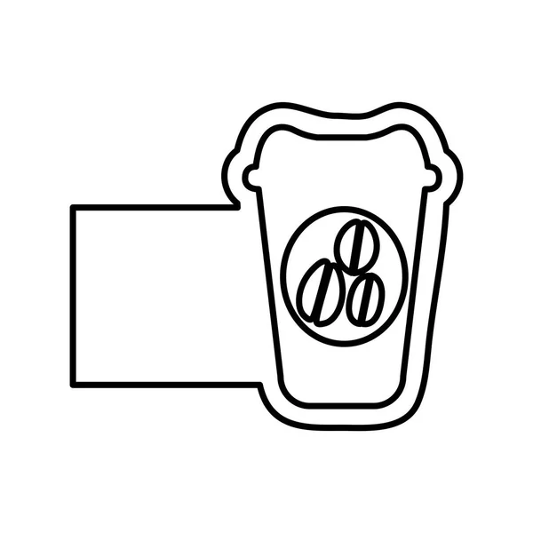 Монохромный контур с одноразовой чашкой кофе и баннером — стоковый вектор