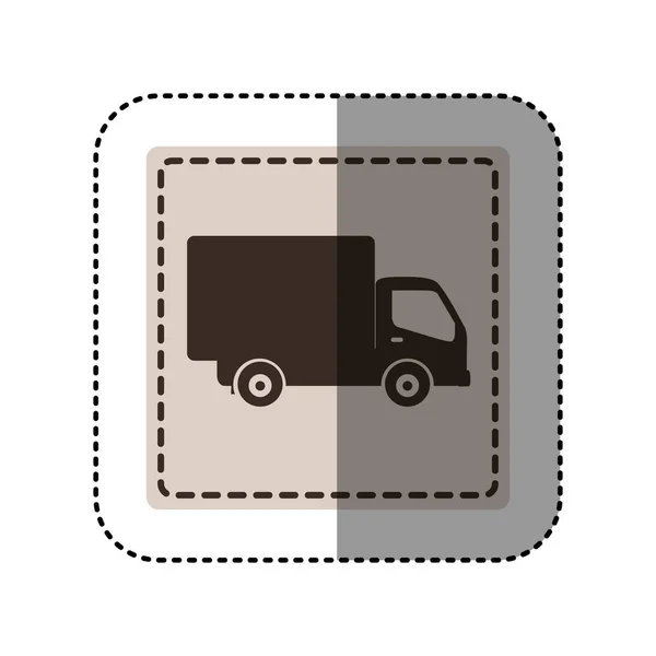 De zwart-wit vierkant sticker met vrachtwagen — Stockvector