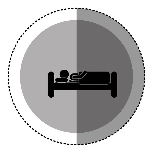 Nálepka monochromatický kruhový znak s osobou v posteli — Stockový vektor
