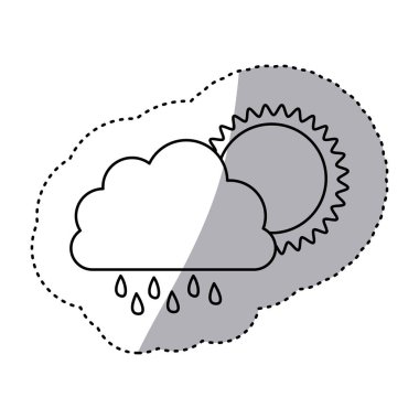 tek renkli kontur etiket bulut ile yağmur ve güneş