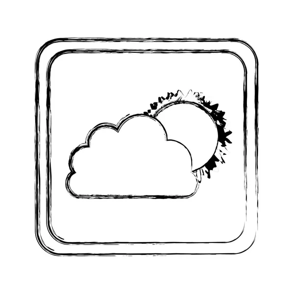 Монохромная квадратная рамка с облаком и солнцем — стоковый вектор