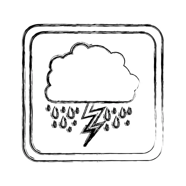 Монохромный размытый квадратный кадр с облаком с дождем и молнией — стоковый вектор