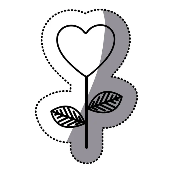 Autocollant monochrome silhouette avec branche avec fleur en forme de coeur — Image vectorielle
