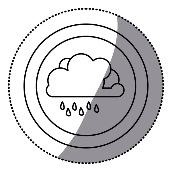 Autocollant cadre circulaire monochrome avec nuage avec bruine — Image vectorielle