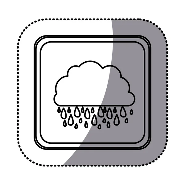 Pegatina monocromo marco cuadrado con nube con lluvia — Archivo Imágenes Vectoriales