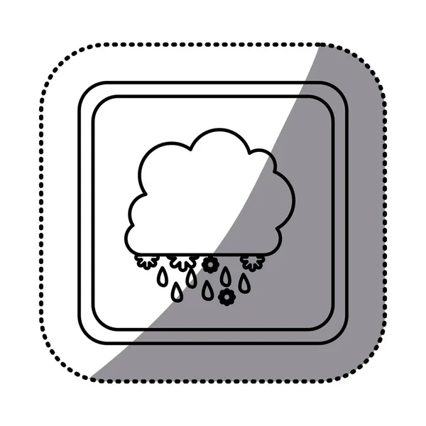 Sticker monochrome square frame with cumulus of clouds with rain — Stock Vector