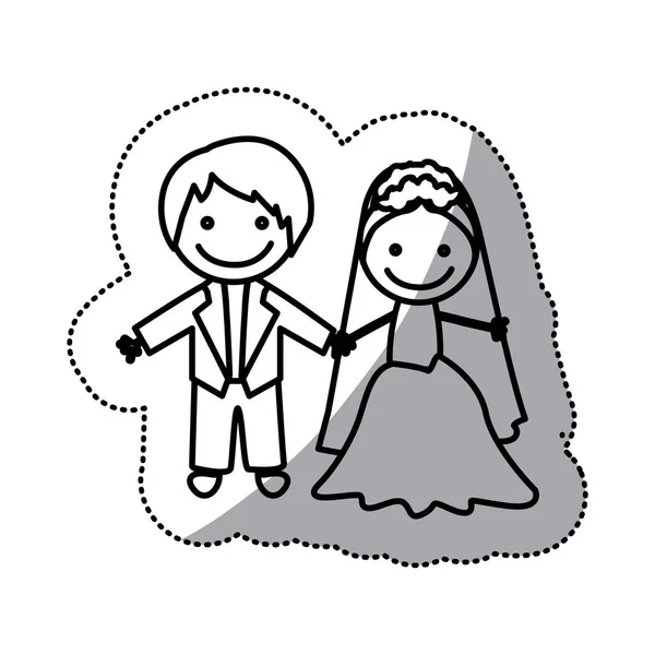 Silueta pegatina dibujada a mano con pareja casada — Vector de stock