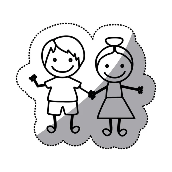 Hand drawn sticker silhouette couple of children — Stock Vector